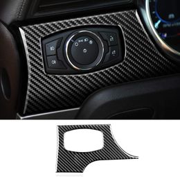 Carbon Fibre Headlight Switch Button Decorative Frame Cover For Ford Mustang 15+ Auto Interior Accessories
