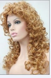 Fashion Women Blonde Afro Curly Long Synthetic Hair Cosplay Party Full Wig