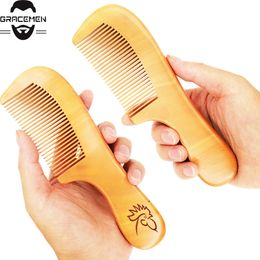 MOQ 50pcs OEM Good Quality Long Handle Wood Hair Comb Customized LOGO No Snag Anti Static Beard Peach Wooden Combs Man Women