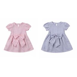 Baby Girl Clothes Kids Bowknot Princess Dress Summer Short Sleeve Striped Thin Dresses Children Puff Sleeve Dress Boutique Clothing YP868