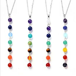 Silver Color Seven Color Stone Chakra Necklaces Pendants Yoga Reiki Healing Balancing 7 Chakra Necklace Women Gift