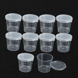 Wholesale- Kicute 10Pcs 30ml Plastic Graduated Laboratory Bottle Lab Test Measuring Container Cups with Cap Plastic Liquid Measuring Cups