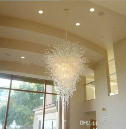 100% Mouth Blown Murano Glass Chandelier Modern Art Deco White Glass High Ceiling Decorative LED Light Source Villa Decor Chandelier