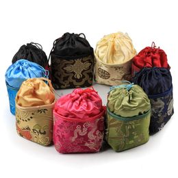 Tassel Square Bottom Empty Tea Bags Christmas Party Favor Bags Birthday Gift Packaging Bag Drawstring Chinese Silk Brocade Jewelry Pouch