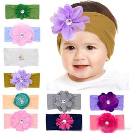 New baby headbands flower elastic hairbands infants kids headwear headdress baby girl wide band nylon hair accessories