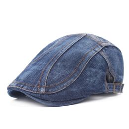 Adult Unisex Beret Adjustable Patchwork Denim Caps Duckbill Newsboy Hat for Men Woman