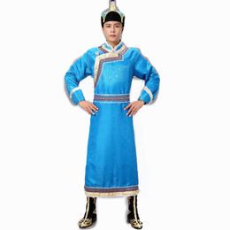 Vintage mongolian stage wear Cheongsam robe Traditional ethnic Gown silk blend Qipao Embroidery Costume Oriental party Mens Vestido