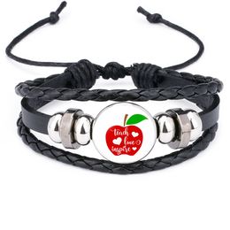 Teach Love inspire Charm Bracelets For Women Men handmade Braided leather String Rope Wrap Bangle Fashion Jewellery Teacher's Day Gift