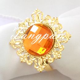 Wholesale- Hot Sell 100Pcs gold - Orange napkin napkin ring the gem wedding bride wedding shower decorations supper busy bride Favoured