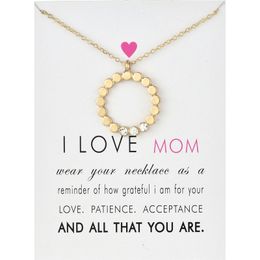 I love mom Circle Pendant Choker Necklaces With Card Gold Silver CZ Chain Necklaces for Women Fashion Jewelry for Mother's Day Gift