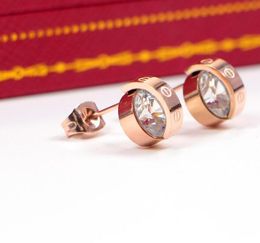 new hollow round diamond earrings men and women 18k rose titanium steel gold earrings unfaded single diamond earrings