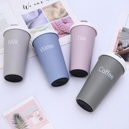 500ml Stainless Steel Coffee Mug Milk Tea Coffee Water Cup with Straw Office Travel Car Mug Thermol Bottle Student Water Bottle