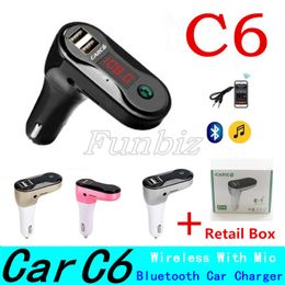 FM Adapter C6 Bluetooth Car Charger Transmitter with Dual USB Adapter Handfree MP3 Player Support TF Card Universal