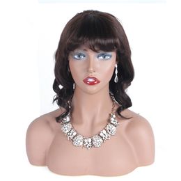 Loose Wave Wig with See-through Bang #2 Dark Brown HumanHair Lace FrontWig Short Human Hair Wigs