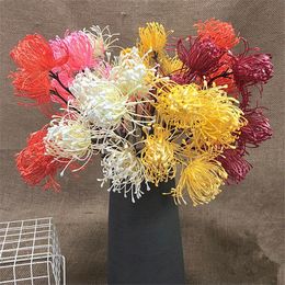 Fake Long Stem Pincushion Flower (5 heads/piece) 29.53" Length Simulation Plastic Leucospermu for Wedding Home Decorative Artificial Flowers