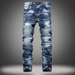 New Arrival brand mens snow designer fashion slim skinny biker casual straight motorcycle jeans high quality Destroyed Trousers