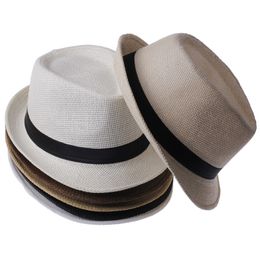 Fashion Straw Hats Fedora Soft Men Women Summer Beach Sun Straw Stingy Brim Hats outdoor Caps 100pcs T1I1989