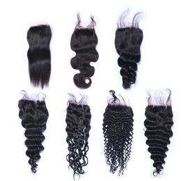 2019 silk frontal hair pieces 4x4 Chiusura del pizzo Body dritto Allentata Acqua profonda Wave Kinky Curl PRE-PRE-PRE-PRE-PRECIMATO ACCOLLO NAUTRAL
