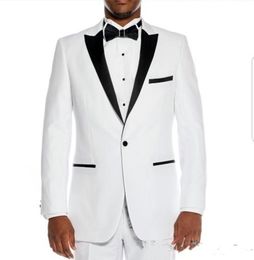 New Stylish Design Groom Tuxedos One Button White Peak Lapel Groomsmen Best Man Suit Mens Wedding Suits (Jacket+Pants+Tie) 803