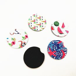 Neoprene Drink Coaster Cactus Unicorn Flower Printed Bottle Mats Soft Rubber Round Car Cup Pad