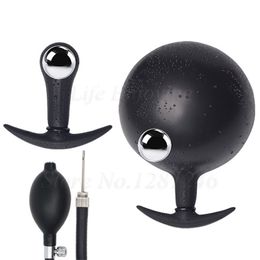 Inflatable Huge Butt Plug Built-in Steel Ball Women Vaginal Anal Dilator Expandable Silicone Men Prostate Massager Sex Toys Y200616