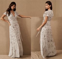 hot sell mother of the bride dresses v neck short sleeves beaded appliqued wedding gowns chiffon custom made floorlength mother gown