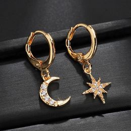 Fashion Woman Earrings 18K Gold Moon and Star Dangle Charms Clasp Hoop Earring Luxury Jewellery Accessories For Girl Women