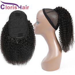 Kinky Curly Drawstring Ponytail 100% Human Hair Raw Indian Virgin Clips In Ponytail Hair Extensions For Women Adjustable Afro Curly Ponytail