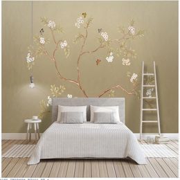 Hand painted plum background wall new chinese style flowers and birds 3d wallpapers