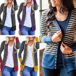 New Arrivals Women Cardigan Long Sleeve Striped Open Front Knit Sweater Cardigan Clothing Long Sleeve Warm Soft Clothes