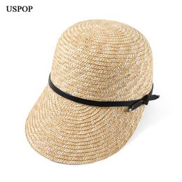 Women Visor Sun Hats Female Wide Brim Straw Hat Summer Casual Shade Beach Cap Casual Leather Bow Sun Hats