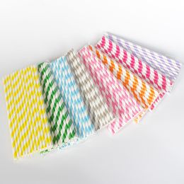 25pcs Biodegradable Paper Straws Different Colours Rainbow Stripe Paper Drinking Straws Bulk Paper Straws for Juices Colourful drinking straw