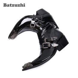 Batzuzhi Handmade Men Shoes 6.5cm High Heel Black Leather Boots Men Ankle Zip Business Dress Boots Party botas hombre!Size 38-46