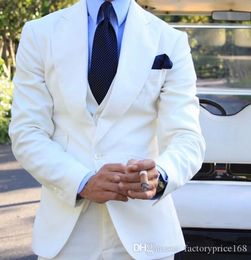 Fashionable One Button Groomsmen Peak Lapel Groom Tuxedos Men Suits Wedding/Prom/Dinner Best Man Blazer(Jacket+Pants+Tie+Vest) AA246