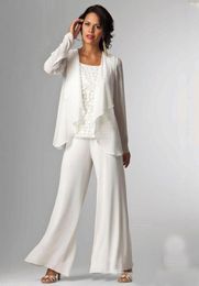 Elegant Chiffon Lady Pants Suits Mother of The Bride Groom With Jacket Plus Size Women Party Dresses Trouser Suit