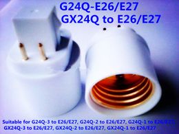 Freeshipping 100pcs/lot GX24Q-1 /2 /3 to E26 E27 adapter 4 pins GX24 to E27 E26 lamp holder socket adapter GX24 to E27 base adapter