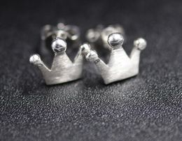 2019 Fashion Jewelry plated 925 Sterling Silver Earrings Wire drawing Frosted An crown Stud Earrings for Women/Lover Earring 15pairs