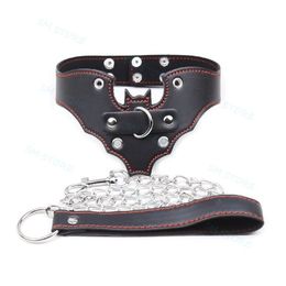 Bondage Neck Restraint Collar Chain Leash Sexy Flirt Toy Batman Style Real Leather #R45