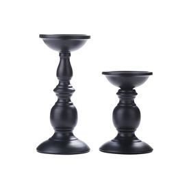 Classic Black Gold Bronze Pillar Candle Holder Retro Iron Stand Wedding Tabletop Centrepiece