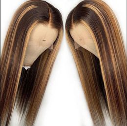 Ombre Highlight Lace Front Wig Middle Part Silky Straight Ombre Color 10a Grade Brazilian Virgin Human Hair Full Lace Wigs For Black Women