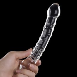 Transparent Crystal Glass Vagina Massager Dual Head Dildo Anal Anus Plug G-spot Stimulation Sex Toy for Couples Lovers Y191024