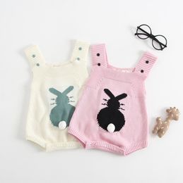 INS Rabbit Rompers Easter Bunny Knitted Baby Jumpsuits Sleeveless Kids Suspender Romper Climbing Clothes Kids Clothing 4 Colours DHW2134