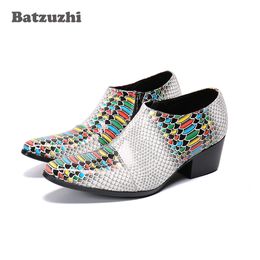 Batzuzhi 6.5cm High Heel Men's Leather Dress Shoes Zip Ankle Leather Shoes Pointed Toe Colour Business, Party and Wedding Chaussu