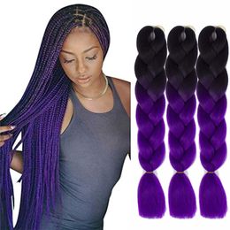 Wholesale Price Ombre Two Colours Kanekalon Braiding Hair Synthetic Jumbo Braiding Hair Extensions 24inch Crochet Braids Hair Bulk
