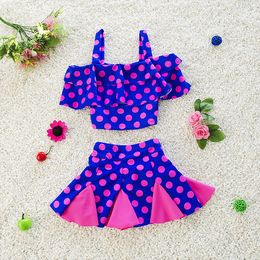 Odzież dziecięca Dziewczyny Stroje kąpielowe Top + Spódnica 2 Sztuk Swimsuit Lovely Dot Two-Skirt Switch Switch Do Bikini Kostiumy Kostium kąpielowe