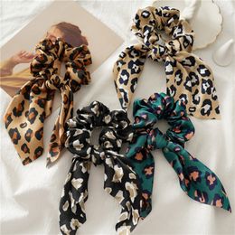 Fashion Satin Headband Leopard Print Hair Rope Girls Hair Band Bow Knot Horsetail Elastic Headbands For Women Hair Accessories