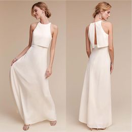 Custom Made Floor Length Simple Wedding Dress Elegant Two Piece Satin Bridal Gown Scoop Simple Cheap Wed Dress Wed