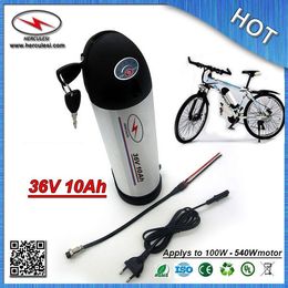 Rainproof Water Bottle cased 500W 36V 10Ah Electric bike li ion battery pack with 2.0Ah cell 15A BMS + Charger FREE SHIPPING