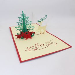 Handmade Merry Christmas Greeting Cards Creative 3D Pop UP Cartoon Xmas Tree Deer Paper Card Festive Party Supplies