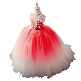 Gradient Flower Girl Dresses A Line Jewel Neck Lace Appliques Sleeveless Girls Pageant Dress Custom Made Kids Formal Gowns